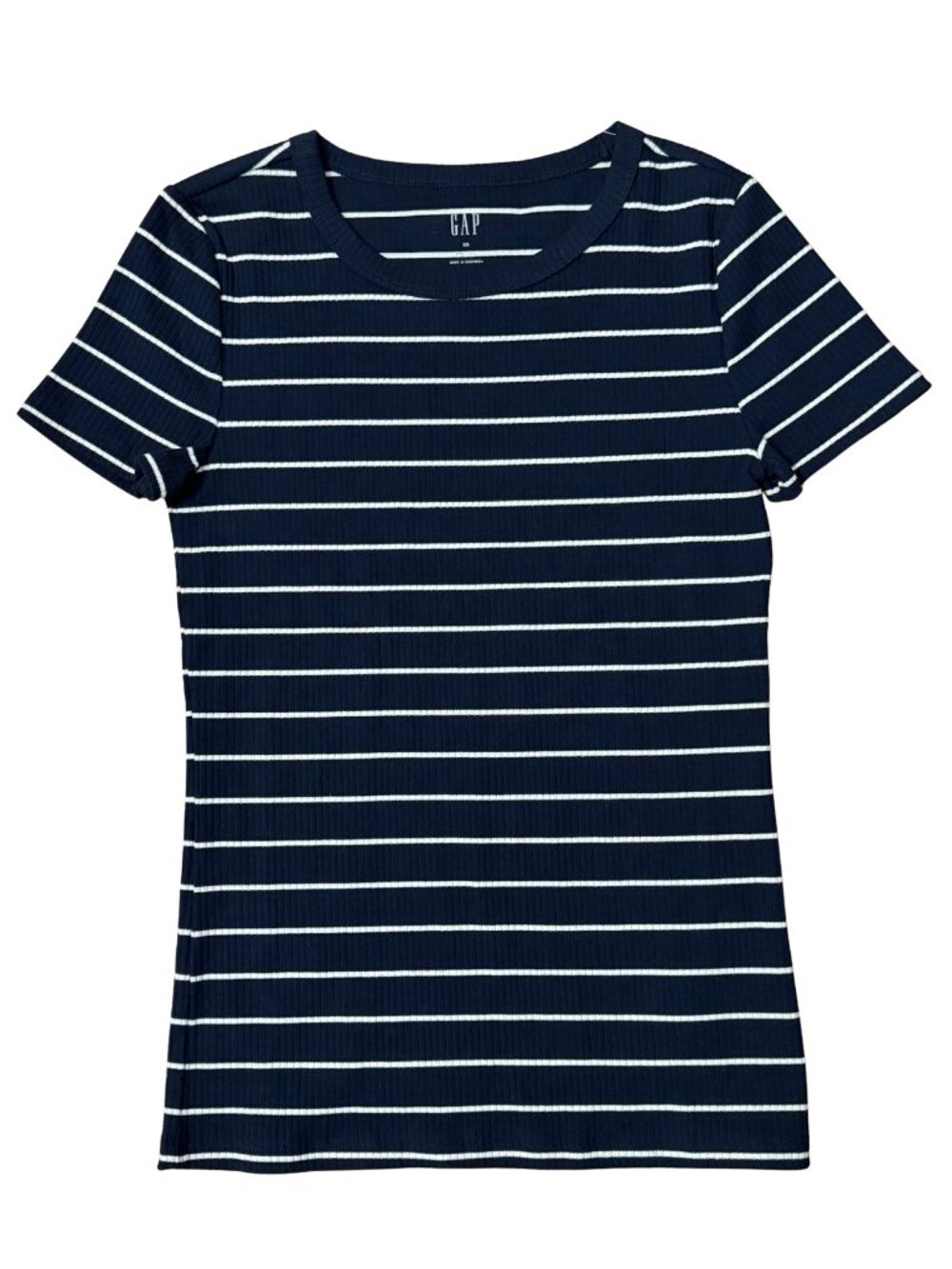 Gap Factory Ribbed Stripe Crewneck T-Shirt Women's Size XS Navy Stripe NEW